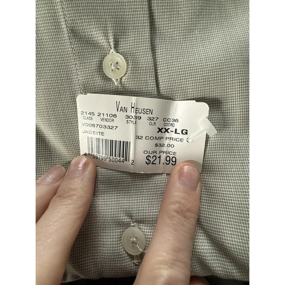 Van Heusen Dress‎ Shirt Mens 2XL 18.5 Green Jadeite Wrinkle Free Short Sleeve